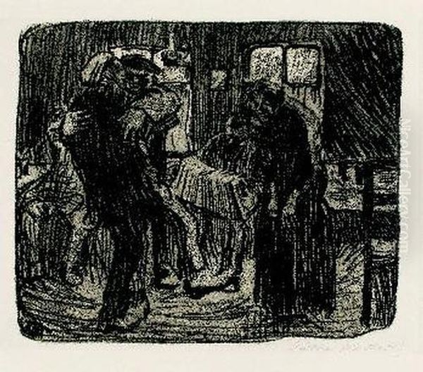 Hamburger Kneipe. Oil Painting by Kathe Kollwitz