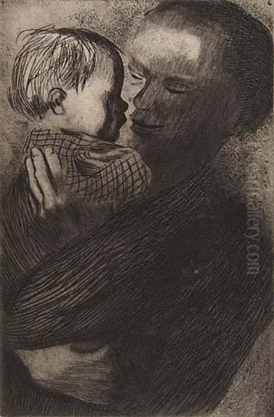 Two Etchings.
Mutter Mit Kind Auf Dem Arm Oil Painting by Kathe Kollwitz