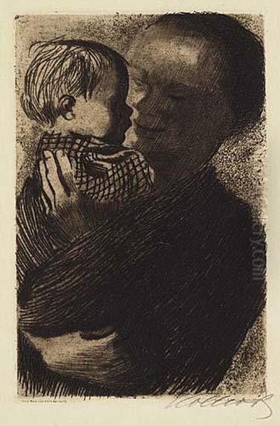 Mutter Mit Kind Auf Dem Arm Oil Painting by Kathe Kollwitz