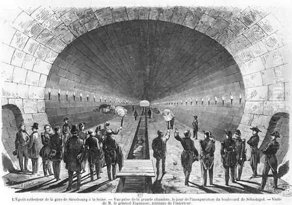 Main sewer from the Strasbourg Station to the Seine. Official visit of the Minister of Interior, General Charles Marie Esprit Espinasse (1815-59) April 1858 Oil Painting by Henry Augustin Valentin