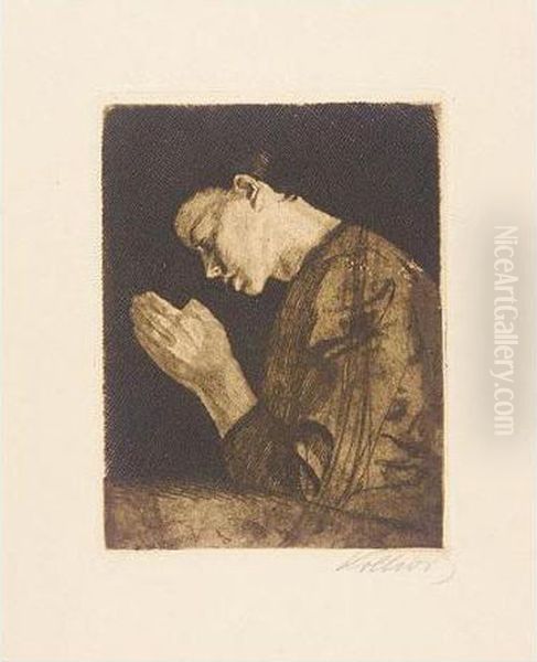 Betendes Madchen; And Verbruderung (klipstein 11.iii; And 199.e) Oil Painting by Kathe Kollwitz