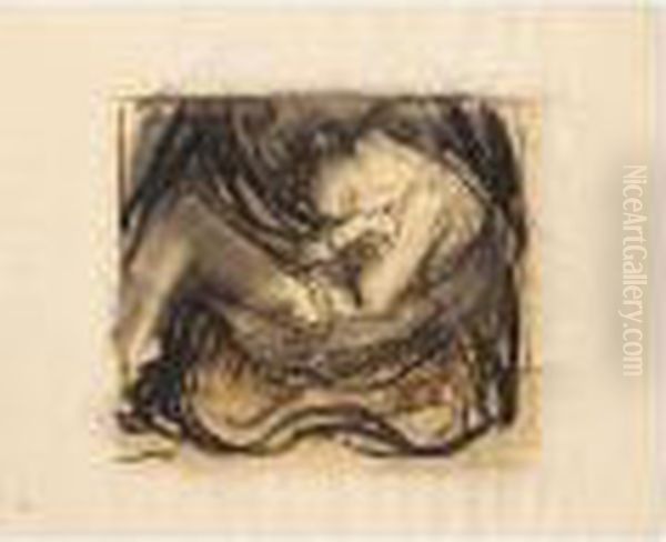 Tod Mit Frau Im Schoss (death With Woman In Its Lap) Oil Painting by Kathe Kollwitz