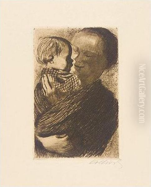 Mutter Mit Kind Auf Dem Arm (klipstein 110.v.b) Oil Painting by Kathe Kollwitz