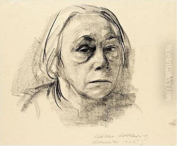 Selbstbildnis En Face (self-portrait En Face) Oil Painting by Kathe Kollwitz