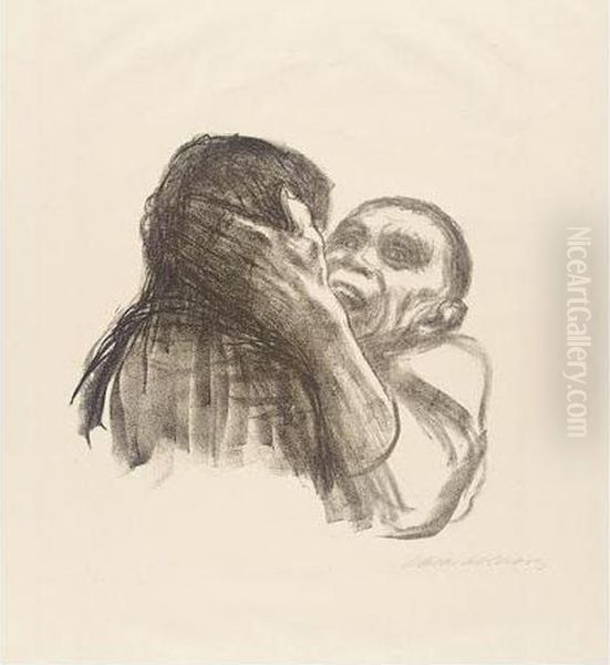 Tod. Tod Wird Als Freund Erkannt (klipstein 261.b) Oil Painting by Kathe Kollwitz