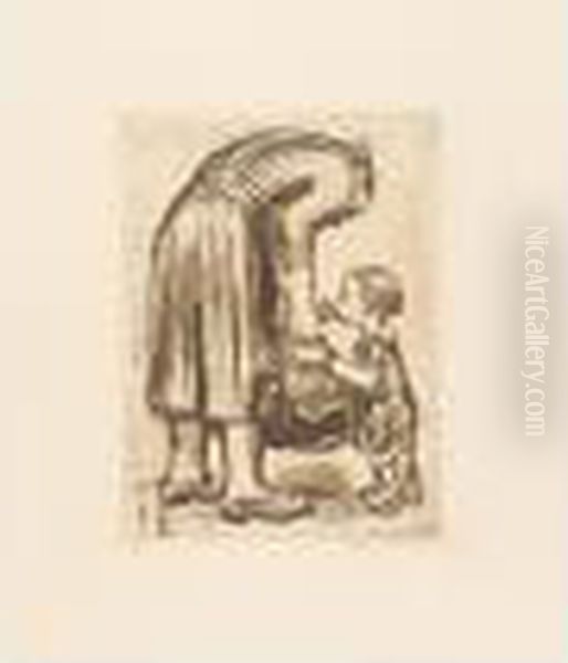 Stehende Mutter, Ihr Bublein Futternd (klipstein 247.iv.b) Oil Painting by Kathe Kollwitz