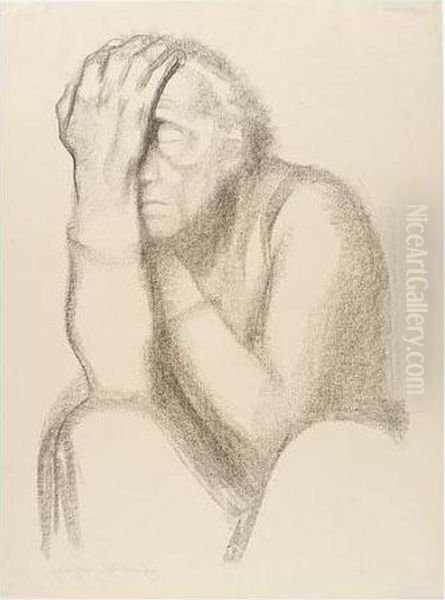 Nachdenkende Frau (klipstein 147.ii.a) Oil Painting by Kathe Kollwitz