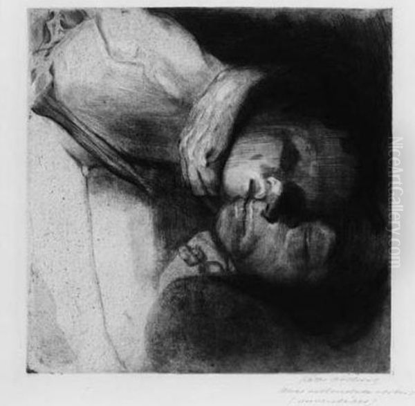 Tod, Frau Und Kind (k. 113 Xi) Oil Painting by Kathe Kollwitz