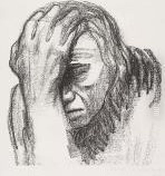 Nachdenkende Frau, I. Fassung Oil Painting by Kathe Kollwitz