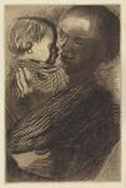 Two Etchings.
Frau Mit Ubereinandergelegten Handen Oil Painting by Kathe Kollwitz