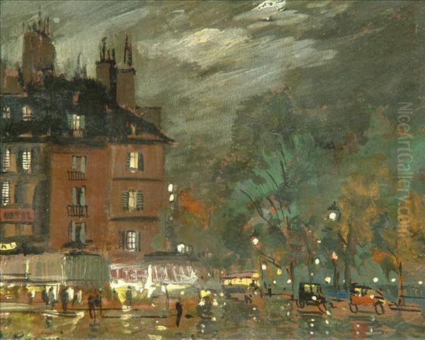 Parisien Street Scene By Night Oil Painting by Konstantin Alexeievitch Korovin