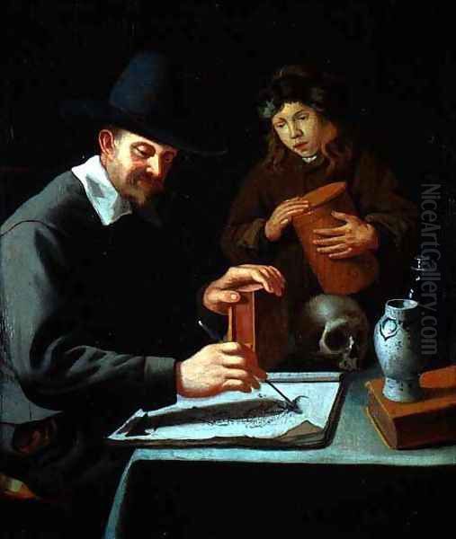 The Painter and his Pupil Oil Painting by Constantin Verhout or Voorhout