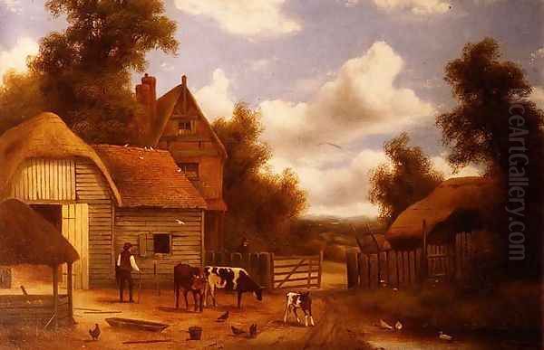 Farmyard Scene Oil Painting by Charles Vickers