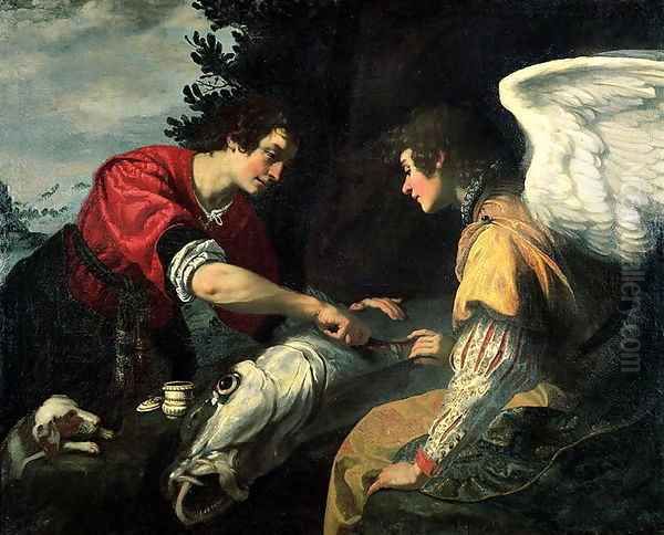 Tobias and the Archangel Raphael Oil Painting by Jacopo Vignali