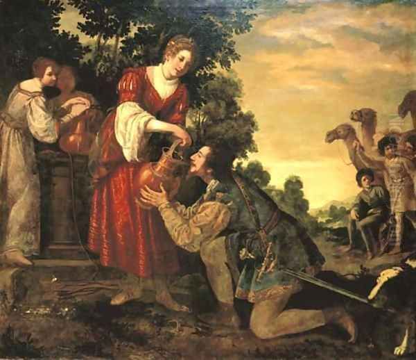 Rebecca and Eliezer at the Well Oil Painting by Jacopo Vignali