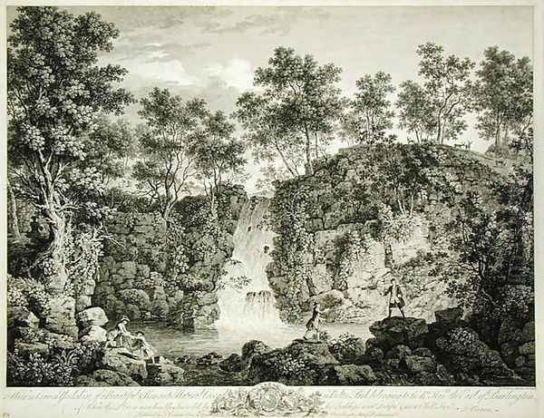 View of a Cascade at Bolton Park, Craven, Yorkshire, published 1753 Oil Painting by Francois Vivares