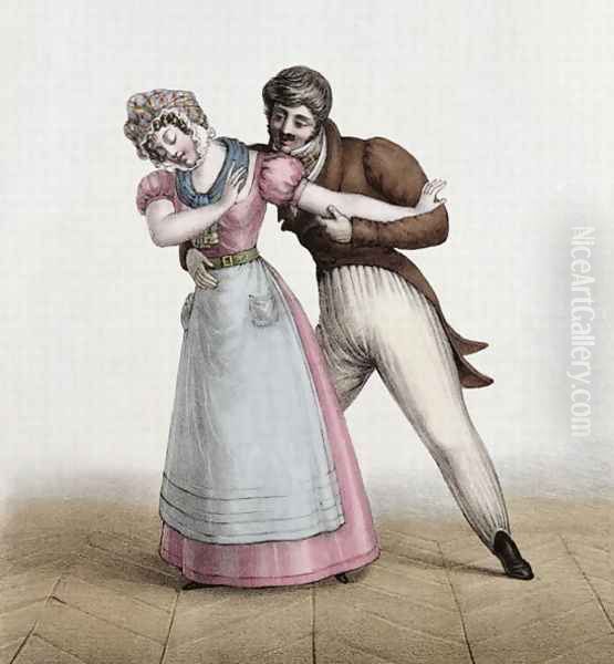 La Bonne et le Patron Galant, c.1830 Oil Painting by Villain