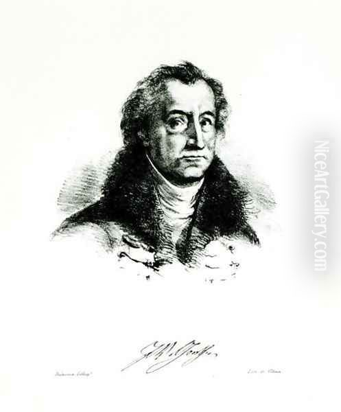 Johann Wolfgang Goethe 1749-1831 engraved by Delacroix Oil Painting by Villain