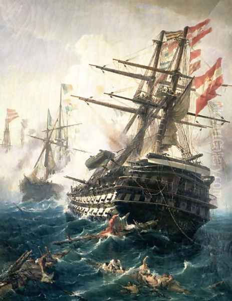 The Battle of Lissa, fought between the Austro-Hungarian Empire and Italy, in 1866 Oil Painting by Constantin Volonakis