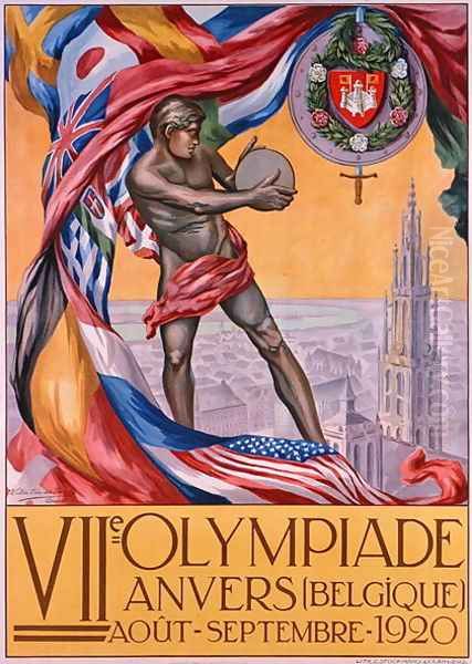 Poster advertising the VII Olympiad, Antwerp, Belgium, August September, 1920 Oil Painting by Walter van der Ven