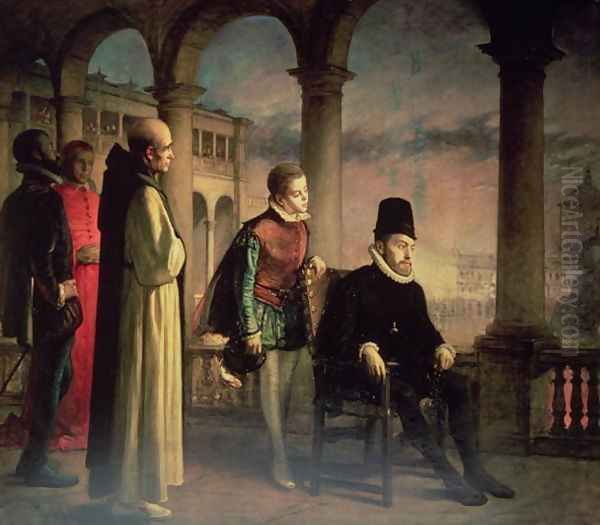 Philip II (1527-98) Declaring his Faith, 1871 Oil Painting by Domingo Valdivieso