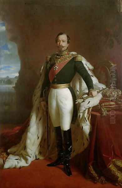 Portrait of Emperor Napoleon III 1808-73 in coronation robes Oil Painting by Jules de Vignon