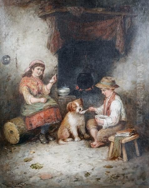 A Shared Supper; The Travelling Tinker Oil Painting by Mark W. Langlois