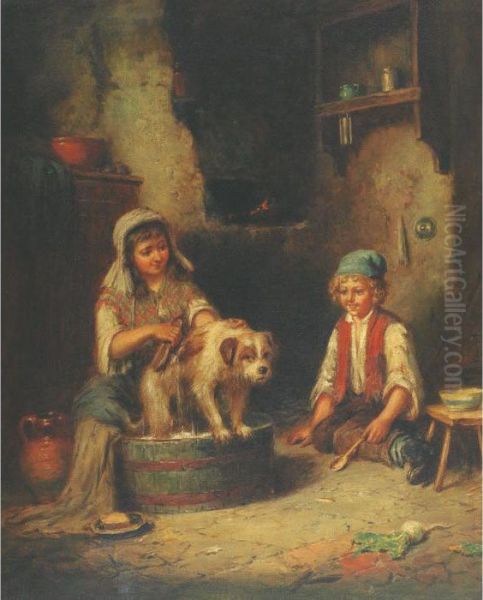 Bathtime Oil Painting by Mark W. Langlois