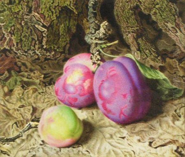 Plums And Grapes Oil Painting by Mark W. Langlois