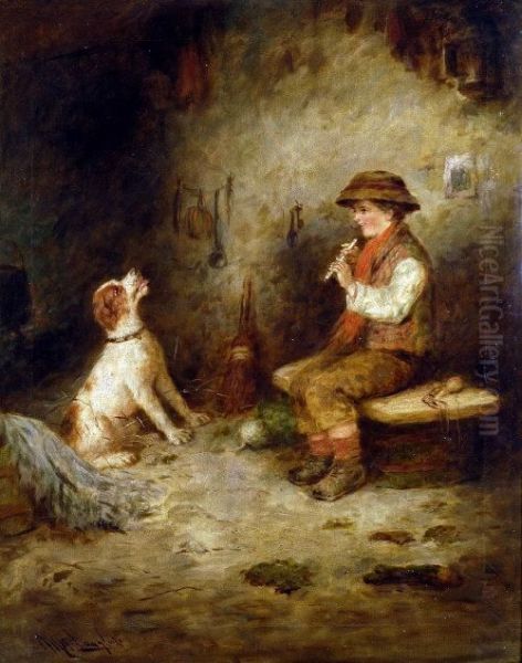 Musical Partners, A Young Peasant Boy Plays His Recorder To His Faithful Hound Oil Painting by Mark W. Langlois