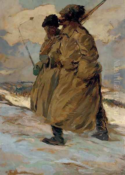 Two Soldiers Oil Painting by Sergey Arsenievich Vinogradov