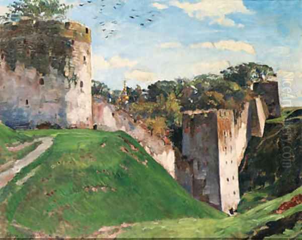 Walls of Pskov Lavra Oil Painting by Sergey Arsenievich Vinogradov