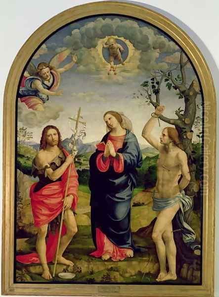 The Virgin with Saints Sebastian and John the Baptist Oil Painting by Timoteo Viti