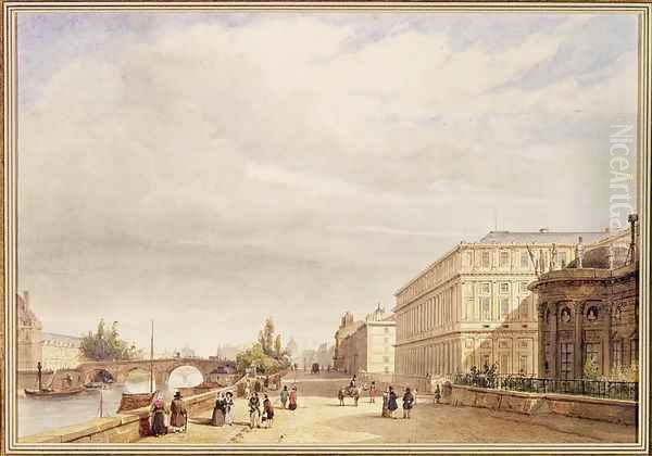 Le Quai dOrsay, 1839 Oil Painting by Francois Etienne Villeret