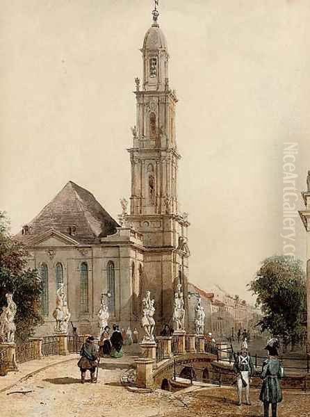 A busy day in a French town Oil Painting by Francois Etienne Villeret