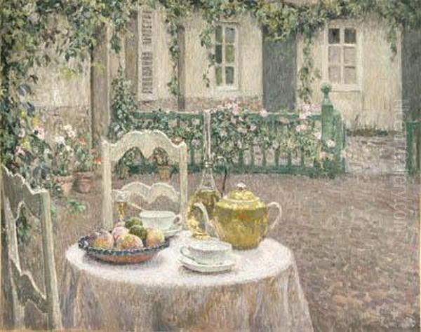 La Nappe Rose (the Pink Tablecloth) Oil Painting by Henri Eugene Augustin Le Sidaner