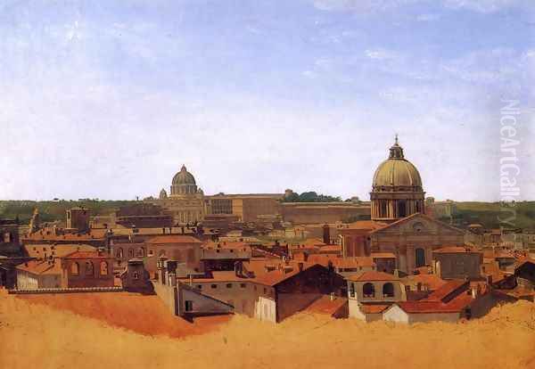 View over the Rooftops of Rome Oil Painting by Adolf Von Heydeck