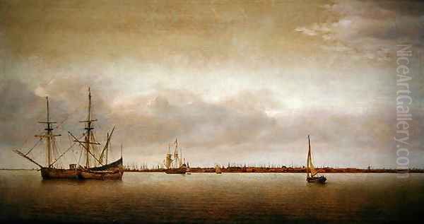 View of Hoorn with shipping Oil Painting by Abraham de Verwer