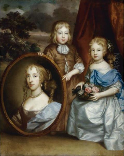 Portrait Of Susanna, Lady Dormer And Her Children, William And Susanna Oil Painting by Sir Peter Lely