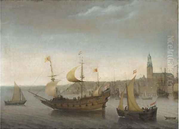 A view of Vlissingen with shipping Oil Painting by Abraham de Verwer