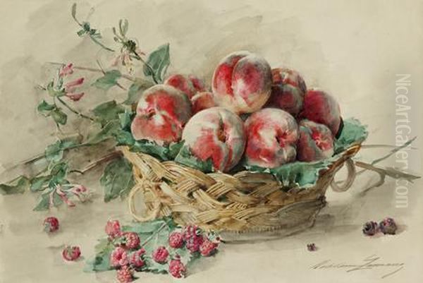 Nature Morte Aux Peches Et Framboises Oil Painting by Madeleine Jeanne Lemaire