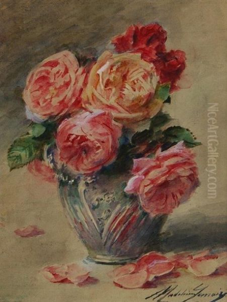 Bouquet De Roses Oil Painting by Madeleine Jeanne Lemaire