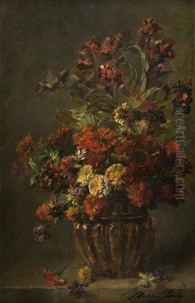 Bouquet De Fleurs Dans Un Vase Godronne Oil Painting by Madeleine Jeanne Lemaire