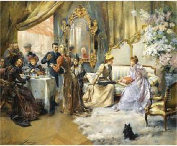 Le Gouter Au Salon Du Peintre Oil Painting by Madeleine Jeanne Lemaire