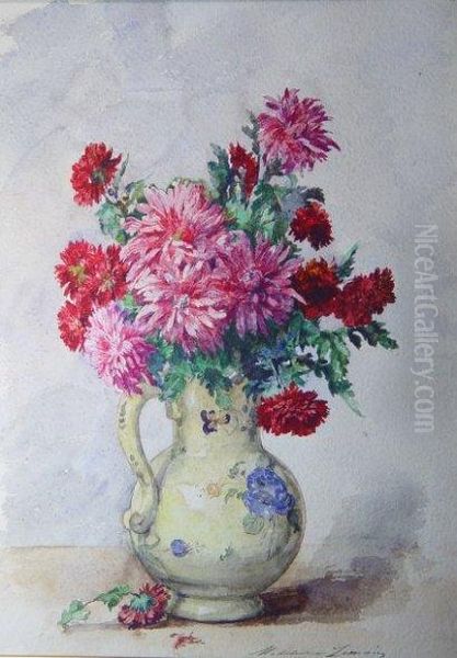 Vase De Dahlias Oil Painting by Madeleine Jeanne Lemaire