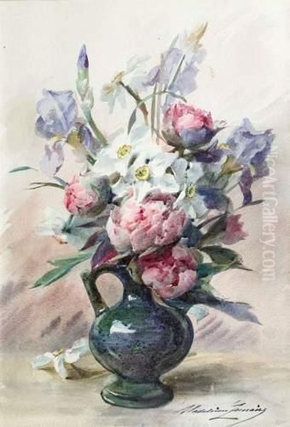 Bouquet De Fleurs Dans Un Pichet. Oil Painting by Madeleine Jeanne Lemaire