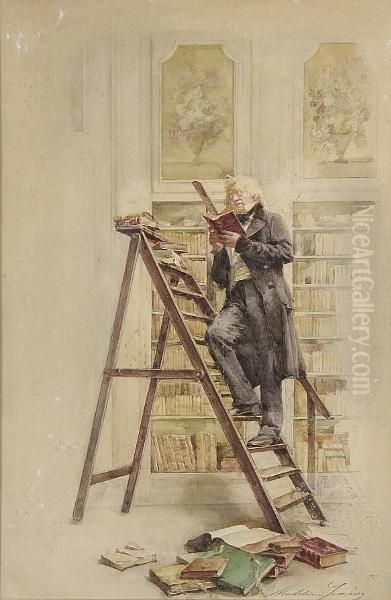 A Gentleman In His Library Oil Painting by Madeleine Jeanne Lemaire