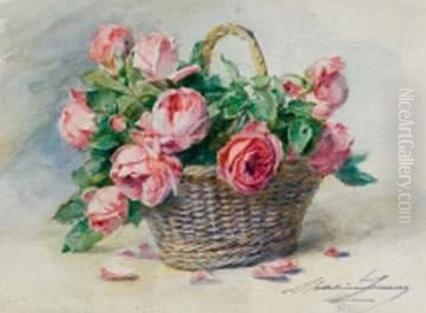 Bouquet De Roses Au Panier Oil Painting by Madeleine Jeanne Lemaire