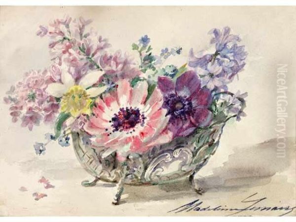 Anemones A La Corbeillesd'argent Oil Painting by Madeleine Jeanne Lemaire