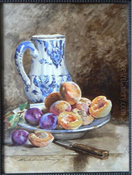 Nature Morte Aux Abricots, Aux Prunes Et Au Pichet Oil Painting by Madeleine Jeanne Lemaire